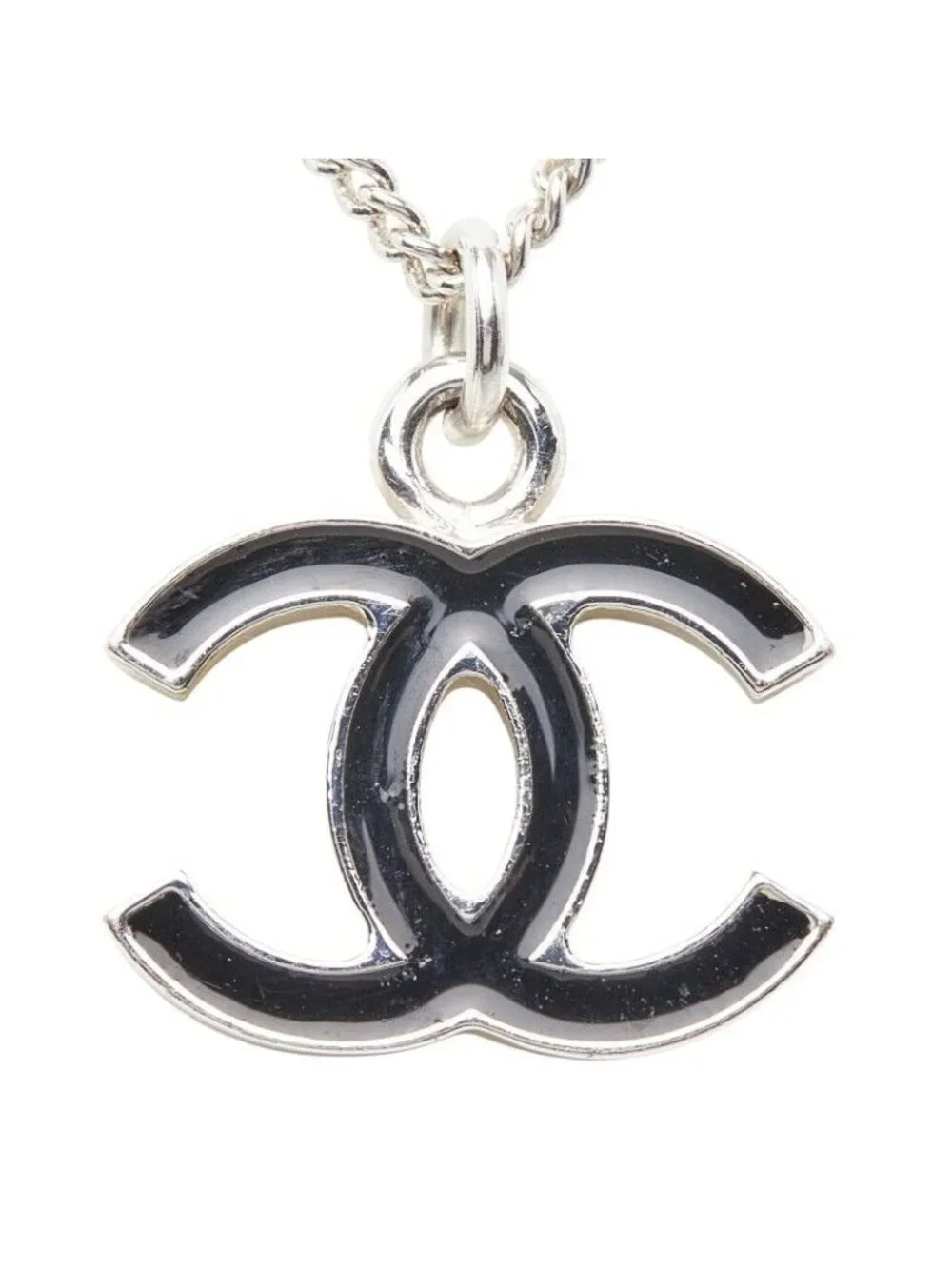Chanel CC Logo Necklace Silver and Black Metal - Picture 3 of 6